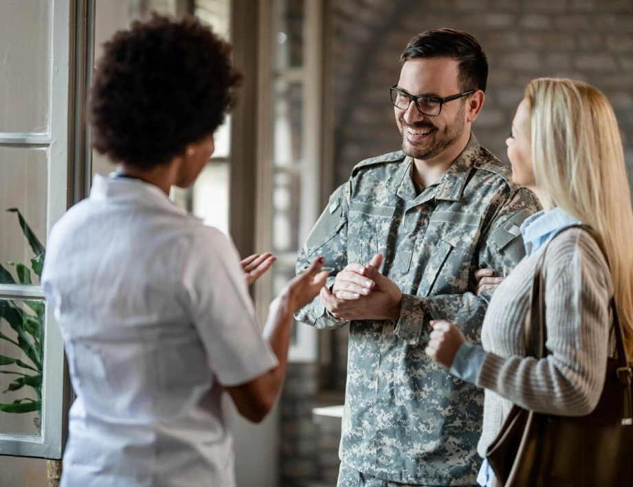 military veteran engaging in a conversation with a healthcare professional