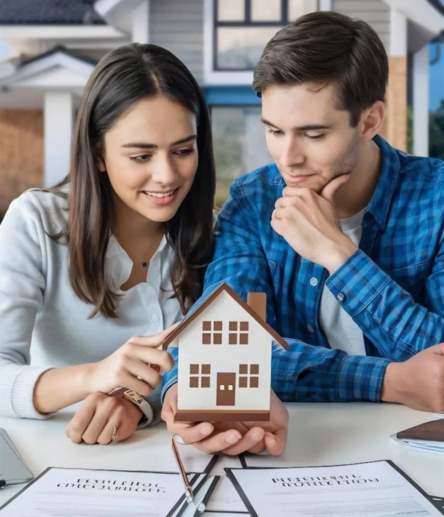 Couple holding a small home