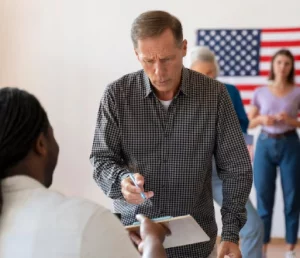 portrait-man-voter-registration-day_23-2149096721 - VA Loans Florida A man looking at a notebook